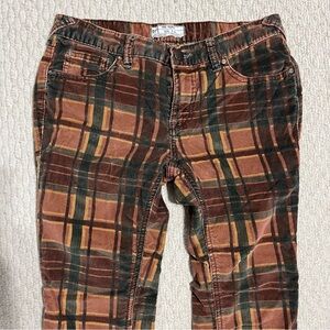 Free People Earthy Plaid Corduroy Rust Brown 70s Retro Boho Skinny Women’s 28